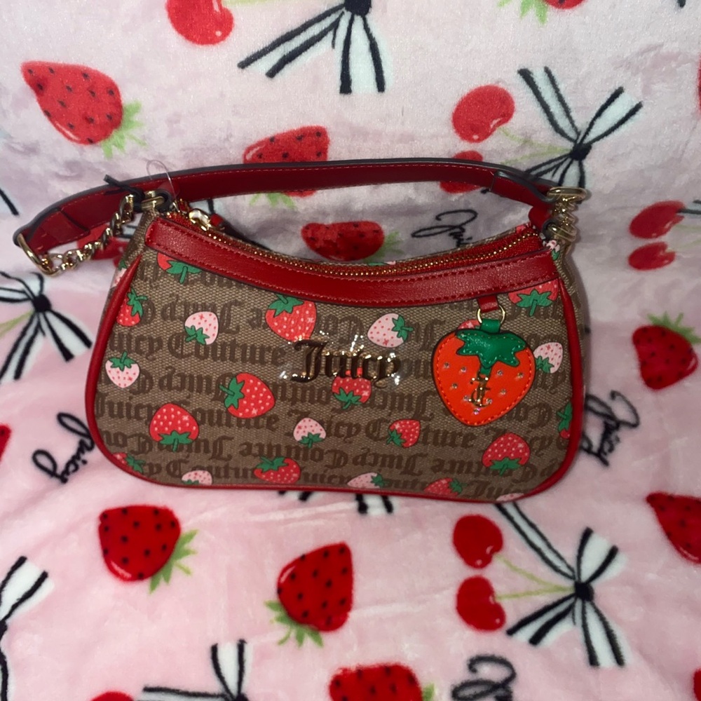 🍓🍓NWT🍓🍓Juicy Couture Brown and Red Strawberry Print Women's Bag